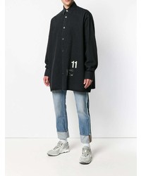 schwarzes bedrucktes Jeanshemd von Raf Simons