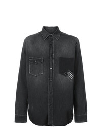 schwarzes bedrucktes Jeanshemd von Saint Laurent
