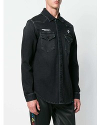 schwarzes bedrucktes Jeanshemd von Marcelo Burlon County of Milan