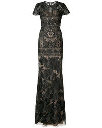 schwarzes bedrucktes Kleid von Marchesa