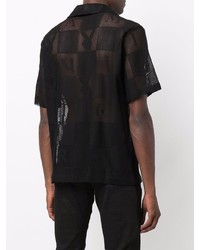 schwarzes bedrucktes Kurzarmhemd aus Netzstoff von Amiri