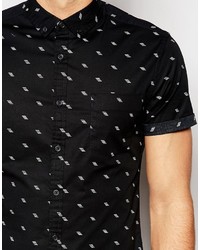 schwarzes bedrucktes Kurzarmhemd von Asos