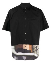 schwarzes bedrucktes Kurzarmhemd von Comme des Garcons Homme