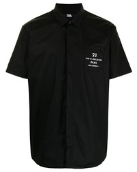 schwarzes bedrucktes Kurzarmhemd von Karl Lagerfeld