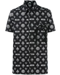 schwarzes bedrucktes Kurzarmhemd von Kokon To Zai