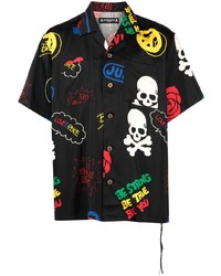 schwarzes bedrucktes Kurzarmhemd von Mastermind Japan