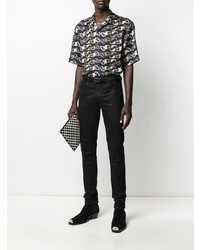 schwarzes bedrucktes Kurzarmhemd von Versace