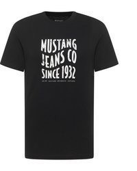 schwarzes bedrucktes Kurzarmhemd von Mustang