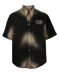 schwarzes bedrucktes Kurzarmhemd von Roberto Cavalli