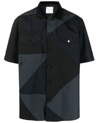 schwarzes bedrucktes Kurzarmhemd von Sacai