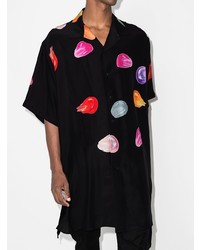 schwarzes bedrucktes Kurzarmhemd von Yohji Yamamoto