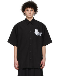 schwarzes bedrucktes Kurzarmhemd von We11done