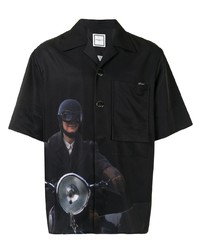 schwarzes bedrucktes Kurzarmhemd von Wooyoungmi