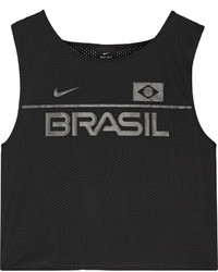 schwarzes bedrucktes kurzes Oberteil aus Netzstoff von Nike