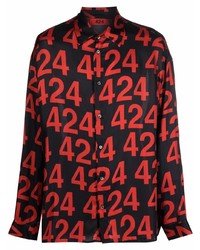 schwarzes bedrucktes Langarmhemd von 424
