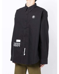 schwarzes bedrucktes Langarmhemd von AAPE BY A BATHING APE