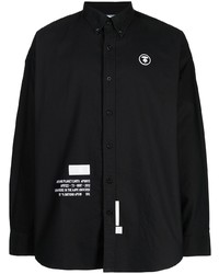 schwarzes bedrucktes Langarmhemd von AAPE BY A BATHING APE