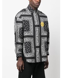 schwarzes bedrucktes Langarmhemd von Joshua Sanders