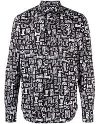 schwarzes bedrucktes Langarmhemd von Black Comme Des Garçons