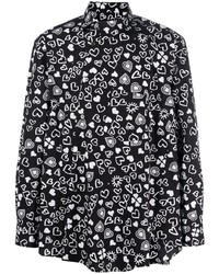 schwarzes bedrucktes Langarmhemd von Black Comme Des Garçons