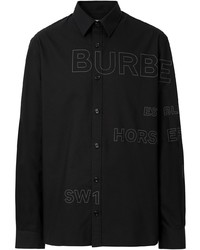 schwarzes bedrucktes Langarmhemd von Burberry