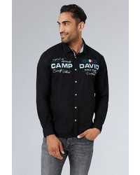 schwarzes bedrucktes Langarmhemd von Camp David