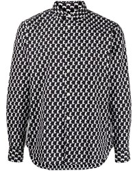 schwarzes bedrucktes Langarmhemd von Comme des Garcons Homme Deux