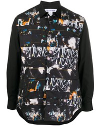 schwarzes bedrucktes Langarmhemd von Comme Des Garcons SHIRT