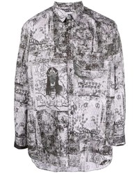 schwarzes bedrucktes Langarmhemd von Comme Des Garcons SHIRT