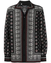 schwarzes bedrucktes Langarmhemd von Dolce & Gabbana