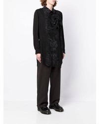 schwarzes bedrucktes Langarmhemd von Yohji Yamamoto