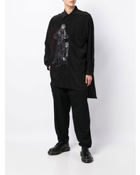 schwarzes bedrucktes Langarmhemd von Yohji Yamamoto