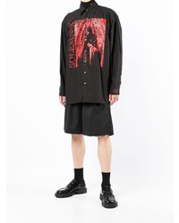 schwarzes bedrucktes Langarmhemd von Raf Simons