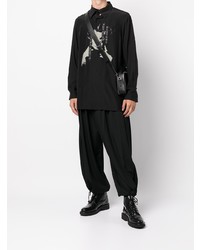 schwarzes bedrucktes Langarmhemd von Yohji Yamamoto