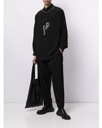 schwarzes bedrucktes Langarmhemd von Yohji Yamamoto