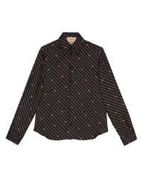 schwarzes bedrucktes Langarmhemd von Gucci