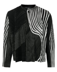 schwarzes bedrucktes Langarmhemd von Homme Plissé Issey Miyake