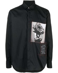 schwarzes bedrucktes Langarmhemd von John Richmond