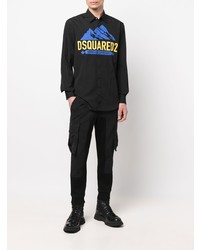 schwarzes bedrucktes Langarmhemd von DSQUARED2