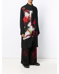 schwarzes bedrucktes Langarmhemd von Yohji Yamamoto