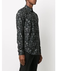 schwarzes bedrucktes Langarmhemd von John Richmond
