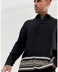 schwarzes bedrucktes Langarmhemd von New Look