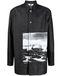 schwarzes bedrucktes Langarmhemd von Oamc
