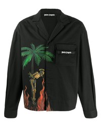 schwarzes bedrucktes Langarmhemd von Palm Angels