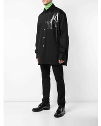 schwarzes bedrucktes Langarmhemd von Raf Simons