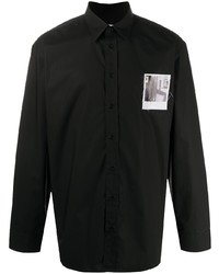 schwarzes bedrucktes Langarmhemd von Raf Simons