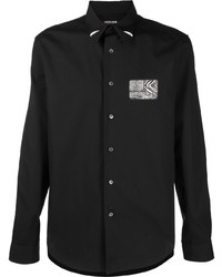 schwarzes bedrucktes Langarmhemd von Roberto Cavalli