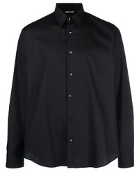 schwarzes bedrucktes Langarmhemd von Roberto Cavalli