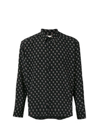 schwarzes bedrucktes Langarmhemd von Saint Laurent