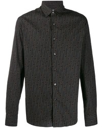schwarzes bedrucktes Langarmhemd von Salvatore Ferragamo